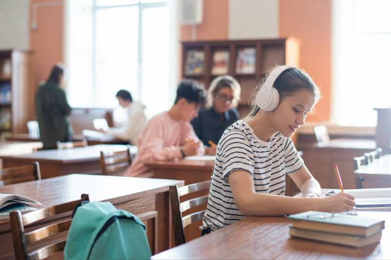 Student with headphones