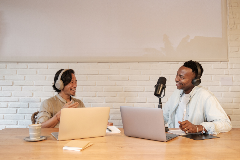 two people podcasting