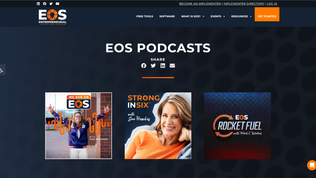 EOS Podcasts web page